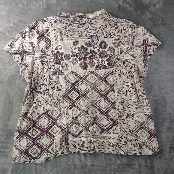 Chicos women's 3 White & Brown Short Sleeve Collared Abstract Summer T-Shirt - Picture 7 of 12